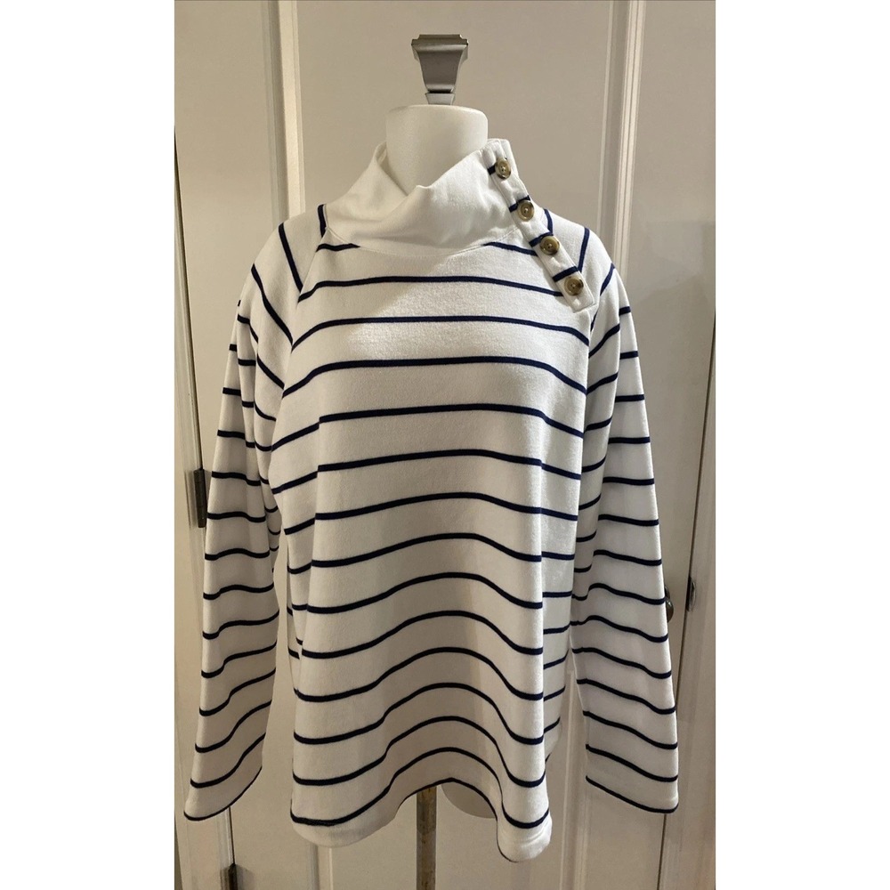 J. Crew Wide Button Collar Fleece Sweatshirt Raglan Cotton‎ Blue Mock - XL